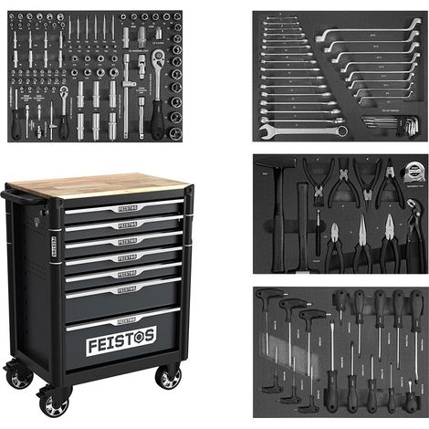 FEISTOS Werkzeugwagen Mento 2  Werkstattwagen bestückt  158 Teile Schwarz  73x48x98 cm