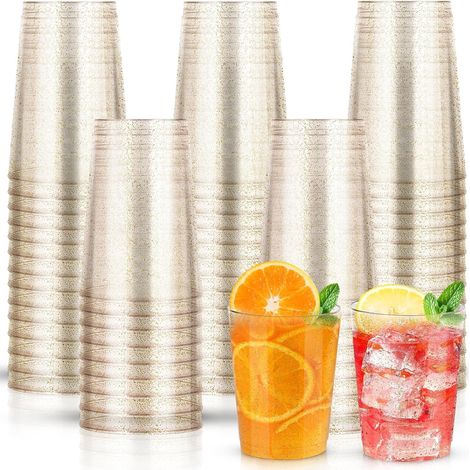 60 Gobelets, Paillettes Dorées, Plastique, 250ml, Réutilisables, Fêtes Mariages (1/5)
