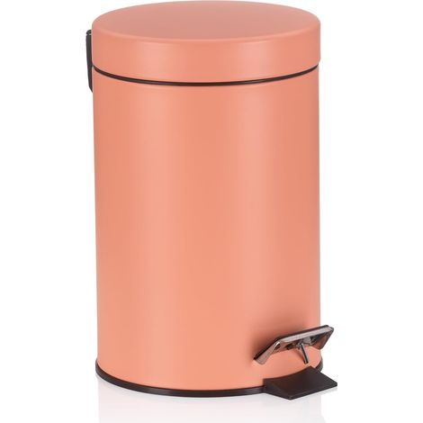 Seau à cosmétique rose 3l, poubelle à pédale en métal pour la salle de bain, poubelle de salle de bain avec seau intérieur et anse, MONACO, rose pêche mat (1/5)
