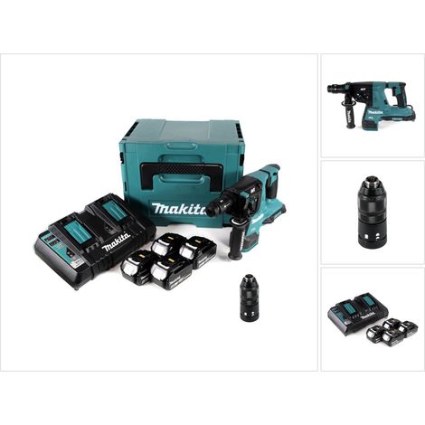 Makita DHR 281 PM4J Brushless Akku Bohrhammer 28 mm 2x 18 V für SDS-PLUS mit Schnellwechselfutter im Makpac + 4x 4,0 Ah Akku + Doppelladegerät (1/5)