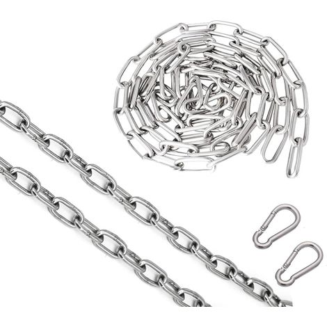 Chaîne Acier Inoxydable 2 m avec 2 Mousquetons 3 mm chaine acier pour chaine cadenas, vélos, motos, portails, animaux et chaine chien (1/5)