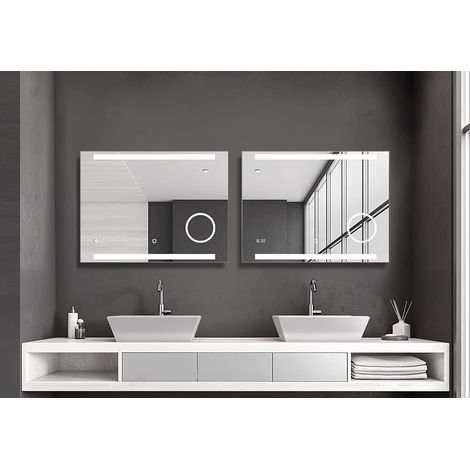 Talos King Badspiegel mit Beleuchtung - LED Badezimmerspiegel 80x60 cm - Wandspiegel mit beleuchteten Kosmetikspiegel - Spiegel mit Lichtfarbe neutralweiß - Lichtspiegel mit Digitaluhr