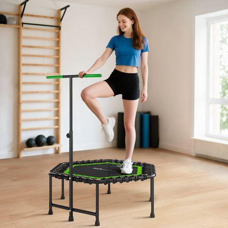 Trampolín de Fitness 114x114x132 cm con Mango Ajustable de 3 Niveles y Marco de Acero Verde y Negro (1/5)