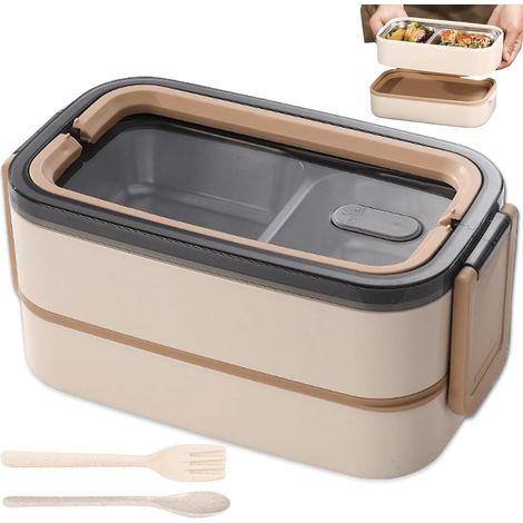 Vakuum-Boîte à lunch 1400 ml : boîte à bento hermétique en acier inoxydable sans BPA avec couverts et compartiments (1/5)