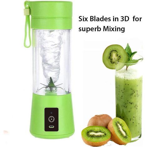 Extracteur de jus électrique double (vert), portable et sans fil, rechargeable par USB (1/4)