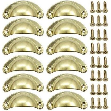 12 PCS Poignée Doré de Porte Coquille Rétro 82mm Poignée pour Meuble Tiroir Vintage avec Vis (1/4)