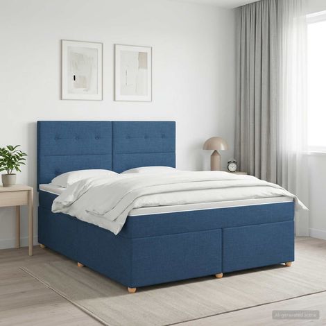 vidaXL Lit boxspring avec matelas Bleu 140 x 190 cm Tissu (1/5)