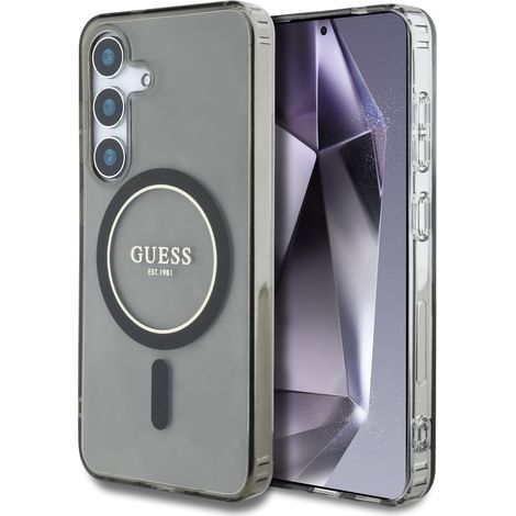 Custodia Guess Glitter Circle Classic Logo MagSafe per Samsung Galaxy S25 nera (1/5)