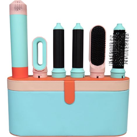 Coffret de rangement en cuir véritable conforme aux normes européennes. Outil de coiffure 5 en 1 : fer à friser, peigne (1/5)