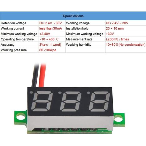 5 Stück digitales DC-Voltmeter, 0,28 Zoll, zweiadrig, 2,5 V – 30 V, Mini-Digital-DC-Voltmeter, Spannungsprüfer, LED-Digital-Spannungsmesser (rot)