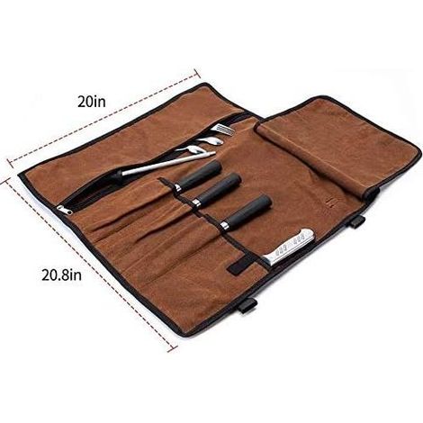 Rouleau de couteau étanche 16 oz en toile cirée sac de rangement pour couteau portable 4 compartiments étui à couteau excellent cadeau avec poche zippée pour chef (1/4)