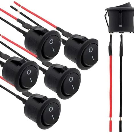 12V Interrupteur a Bascule Rond, 6 Pièce Bouton on Verrouillage Précâblé Pour Voiture, 6A/250V 10A/125VAC, Accessoire éLectrique Pour Camping et Bateau, Wires Camion, Voitures de Course (1/4)
