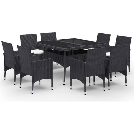Juego de comedor muebles de jardín muebles de exterior 9 piezas resina tejida y vidrio negro 020014408 (1/5)