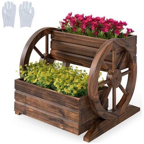 jardinière en bois surélevée, pot de fleurs, roues, bac de culture, support rustique, chariot intérieur extérieur balcon plantation patio jardin ver