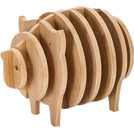 Plateau en bois, soucoupe en bois, pot de fleurs, plateau, tasse, dessous de verre, cochon-- (1/5)