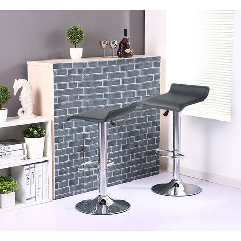 Tabourets de Bar Manhattan en Similicuir, (Lot de 2, Noir) Hauteur Reglable, Barre Repose-Pieds Chromes, Rotatif a 360 Degr (1/3)