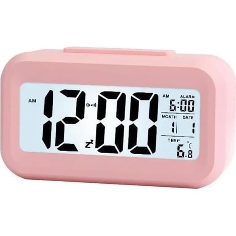 Digitaler Wecker mit Nachtlicht, Umgebungstemperaturanzeige, Schlummerfunktion, 12/24-Stunden-Format, ideal für Schlafzimmer, Tiefschläfer und Büros (rosa). (1/5)