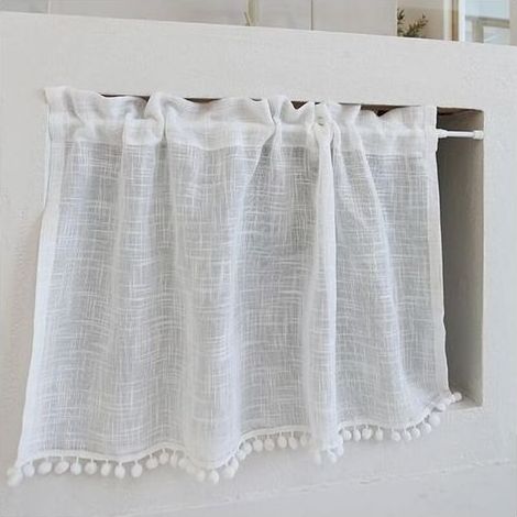 Lntyq – Curtain windshield-bise short for small window 130x80cm – Linen and cotton transparent white uni – Pocket for rod – For kitchen and bistro (1/5)