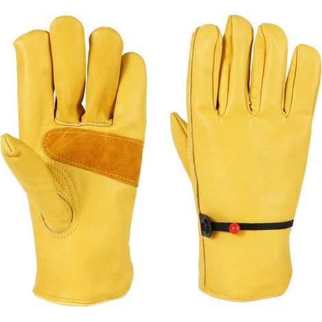 Gants de Jardinage pour Hommes/Femmes, Gants de Travail en Cuir de Vachette, Gants de Travail pour Jardin Anti-épines et Anti-Coupures - Épaississement Jaune