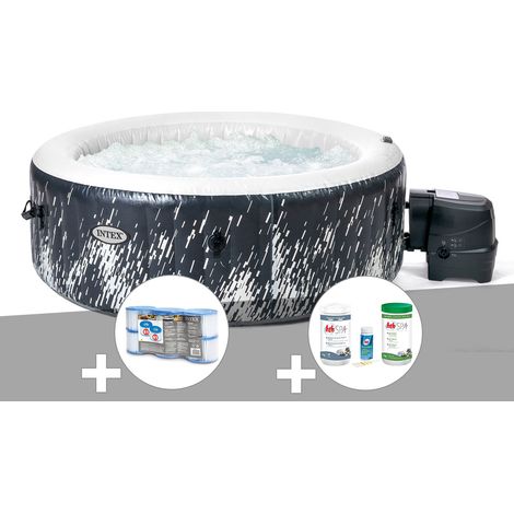 Kit spa gonflable Intex PureSpa Galaxie rond Bulles avec LED 4 places + 6 filtres + Kit de traitement brome