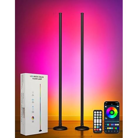 Lampadaire LED, RGBIC Dimmable Lampadaires avec Télécommande et Contrôle App, 16 Million de Couleurs, Synchronisation Musicale, Minuterie, Hauteur Réglable, Salon, Jeux (1/5)