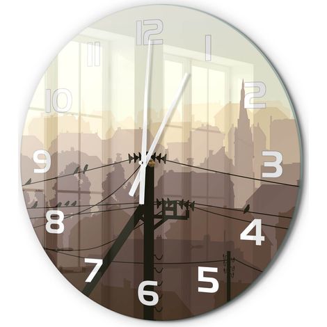 Horloge Murale Ronde Mouvement Continu Silencieux Verre Trempé Design Moderne Ligne électrique urbaine fi 60 cm (1/5)