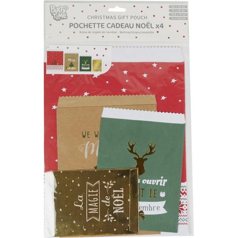 Lot de 4 Pochettes Cadeaux "Noël" 30cm Multicolore (1/5)