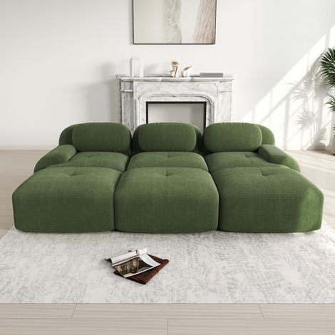 Ecksofa modular aus Cordstoff in Grün, rahmenlos, montagefrei, mit ergonomischen Armlehnen (1/5)