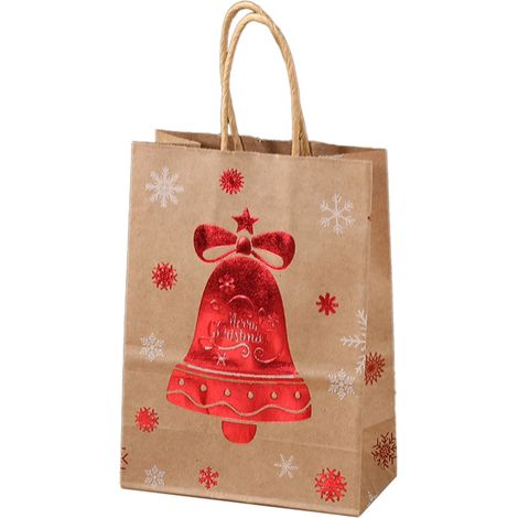Sac Cadeau Kraft Noël - 27 x 21 x 11 cm - Motifs Festifs Imprimés - Poignées Renforcées - 1 Pièce