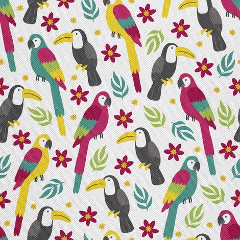 Tela decorativa para exteriores Oxford - motivo de loros, tucanes y flores I DX195 (1/5)