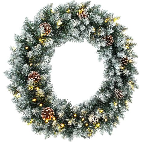 Couronne Noël 60 cm lumineuse, 50 LED blanc chaud, pommes pin (1/5)