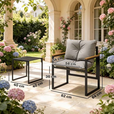 Ensemble de mobilier d'extérieur 3 pièces avec 2 fauteuils rembourrés et table en verre trempé noir (1/5)