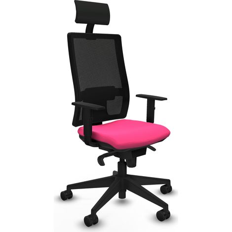 Horna sincro malla negra similpiel rosa brazos 1D base piramidal cabecero fijo ruedas 65mm nailon (1/5)