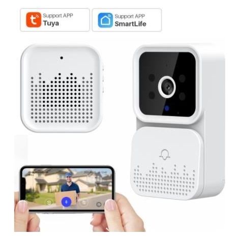 (Blanc)Sonnette de porte sans fil WiFi caméra extérieure HQLS - Vision nocturne infrarouge haute définition - Blanc (1/4)