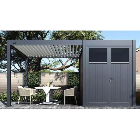 pergola bioclimatica e casetta da giardino ombréa in alluminio antracite 5x3 mt