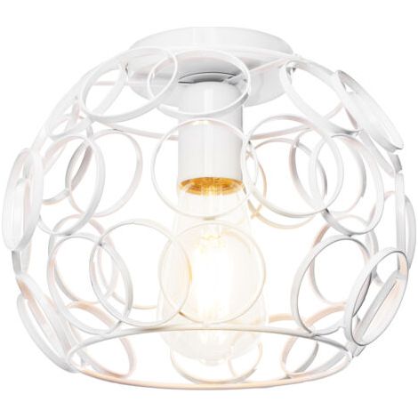 royaluxe- Lampe De Plafond Luminaire Cage Ronde Luminaire Plafonnier En Fer Métallique Plafonnier Rétro Vintage Pour Club Bar Café Blanc