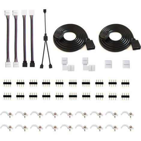 5050 Kit de connecteur de bande à LED 4 broches avec Séparateur Y de Bande LED, Rallonge RGB LED,Raccord d\'angle de Raccord Rapide LED, pour 3528 5050 RGB LED Strip-connecteur kit