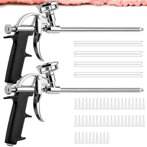 PU Foam Gun Set of 2 Metal Foam Gun with 54 Nozzles (4 Long + 50 Short) PU Foam Gun for Sealing, Filling and Mounting for DIYers (1/5)