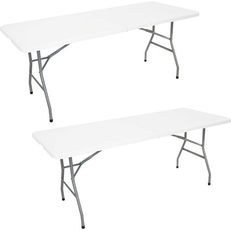 Lot de 2 tables pliantes jardin - 180cm - Portable avec Poignée - Table Camping Pique Nique 8 places - Table réception - Blanc (1/5)