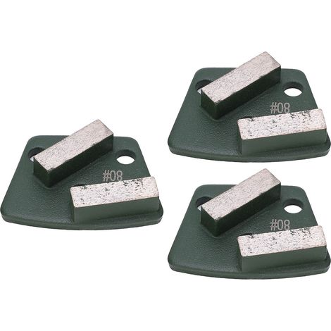Lot de 3 patins de meulage diamantés trapézoïdaux pour sols en béton, abrasifs, 2 dents longues, verts, n° 80 (1/5)