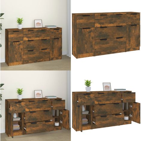 Ensemble de buffets 3 pcs chêne fumé bois d'ingénierie - Meubles De Rangement - Buffet - Meuble Tv - Commode - Design Minimaliste - Home & Living (1/5)