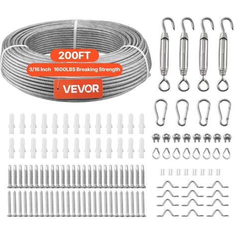 Inox 304 Enduit PVC Câble Métallique 7x7 Fixation Garde-Corps et Treillis pour Terrasse et Jardin 4,76 mm x 61 m (1/5)