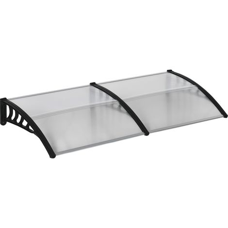 Vordach para puerta de entrada 200 x 96 x 27 cm policarbonato transparente y aluminio negro (1/5)