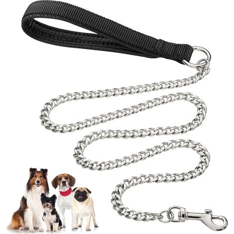 Laisse pour Chien en Métal Robuste, 120cm Chaîne de Laisse pour Animal de Compagnie à L\'épreuve de La Mastication avec Poignée Rembourrée Douce pour Chiens de Grande et Moyenne Taille (120cm3m