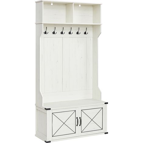 Vasagle – Porte-manteau avec banc et armoire à chaussures – 6 crochets triples – 2 compartiments ouverts – Dimensions 40x100x200 cm – Blanc rustique