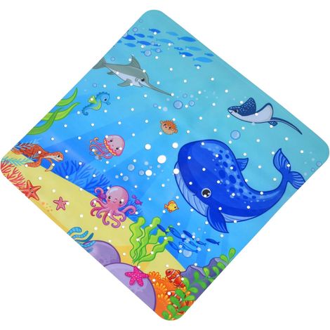 Tapis de Bain Antidérapant, 53x53cm Tapis de Bain Animaux Marins, Tapis de Bain Cartoon avec Trous de Drainage et ventouses, Lavable en Machine, Tapis de Baignoire Antidérapant Bebe, Bleu (1/5)