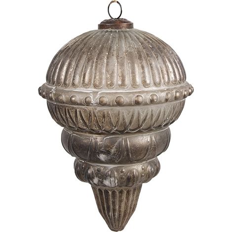 Boule de Noël en Verre Argenté et Marron Décoration pour Sapin de Noël 15 x 20 cm - PANGIVO (1/2)