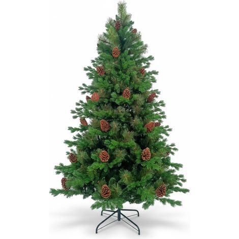 Künstlicher Weihnachtsbaum „Ottawa Green“ mit dekorativen Tannenzapfen und Metallsockel (7house)