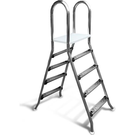 Hochbeckenleiter V2A CLASSIC Leiter Poolleiter Edelstahl 2x4 Stufen 1,20 m Poolhöhe (1/5)