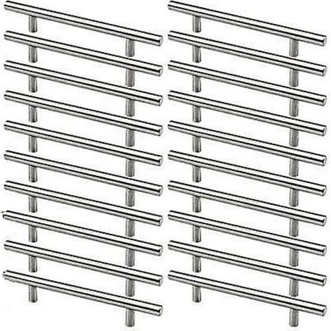 20 Edelstahl-Küchenschrankgriffe, 128 mm Lochabstand, gebürstete Stahl-T-Griffe für Schranktüren. (1/4)